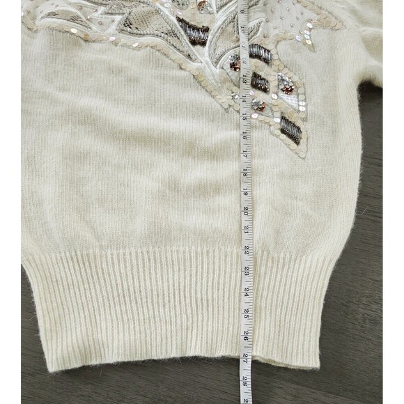 Vtg 80s Off White Knit Angora Lambswool Beaded Applique Sweater M Dolman Sleeve - Picture 5 of 12